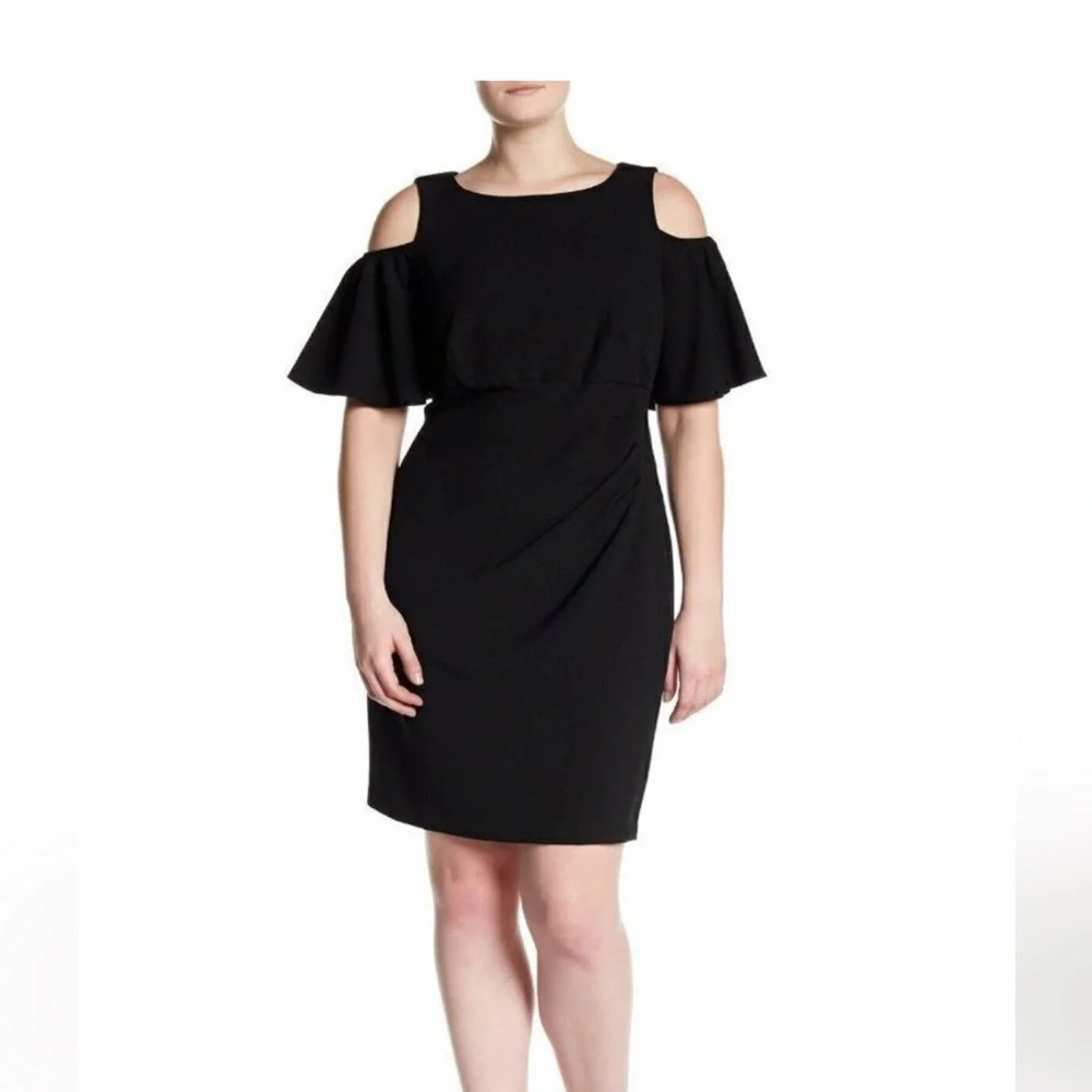Eliza J Women’s Cold Shoulder Ruffle Sheath Dress Size 14 Black - Picture 9 of 9